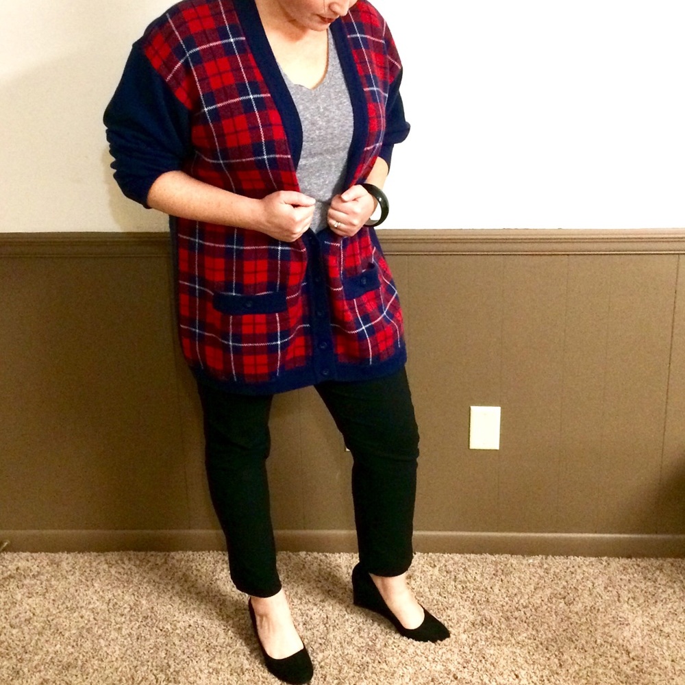 Vintage plaid cardigan sweater oversized 1990s 80s